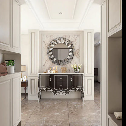 Round Wall Mounted Sunburst Silver Glass Bathroom Vanity Mirror
