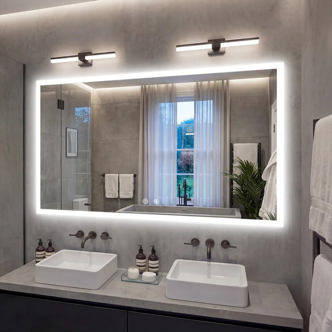 Large Backlit Rectangle Bathroom Mirror with Touch Sensor & Anti-Fog Function