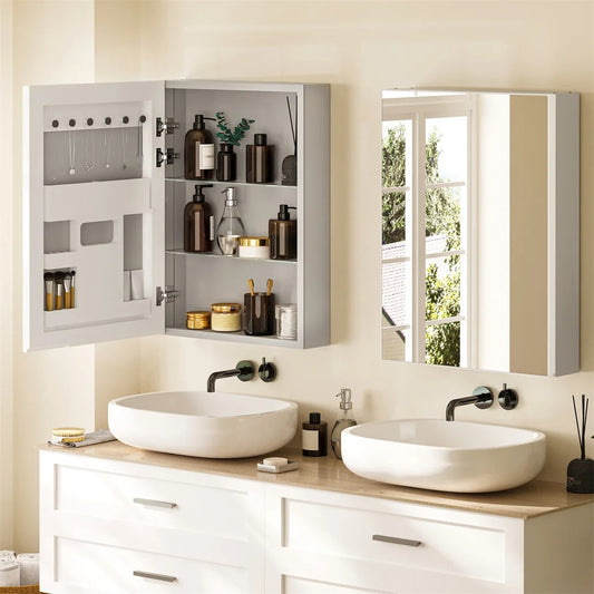 Bathroom Mirror Cabinet 500x700mm Single Door Open Vanity Storage Organizer, Silent Hinges