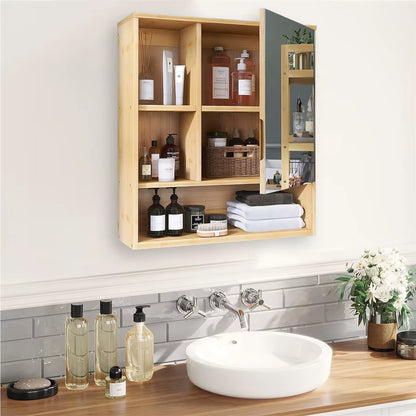 Bamboo Bathroom Mirror Cabinet with Adjustable Shelves – 22x24"