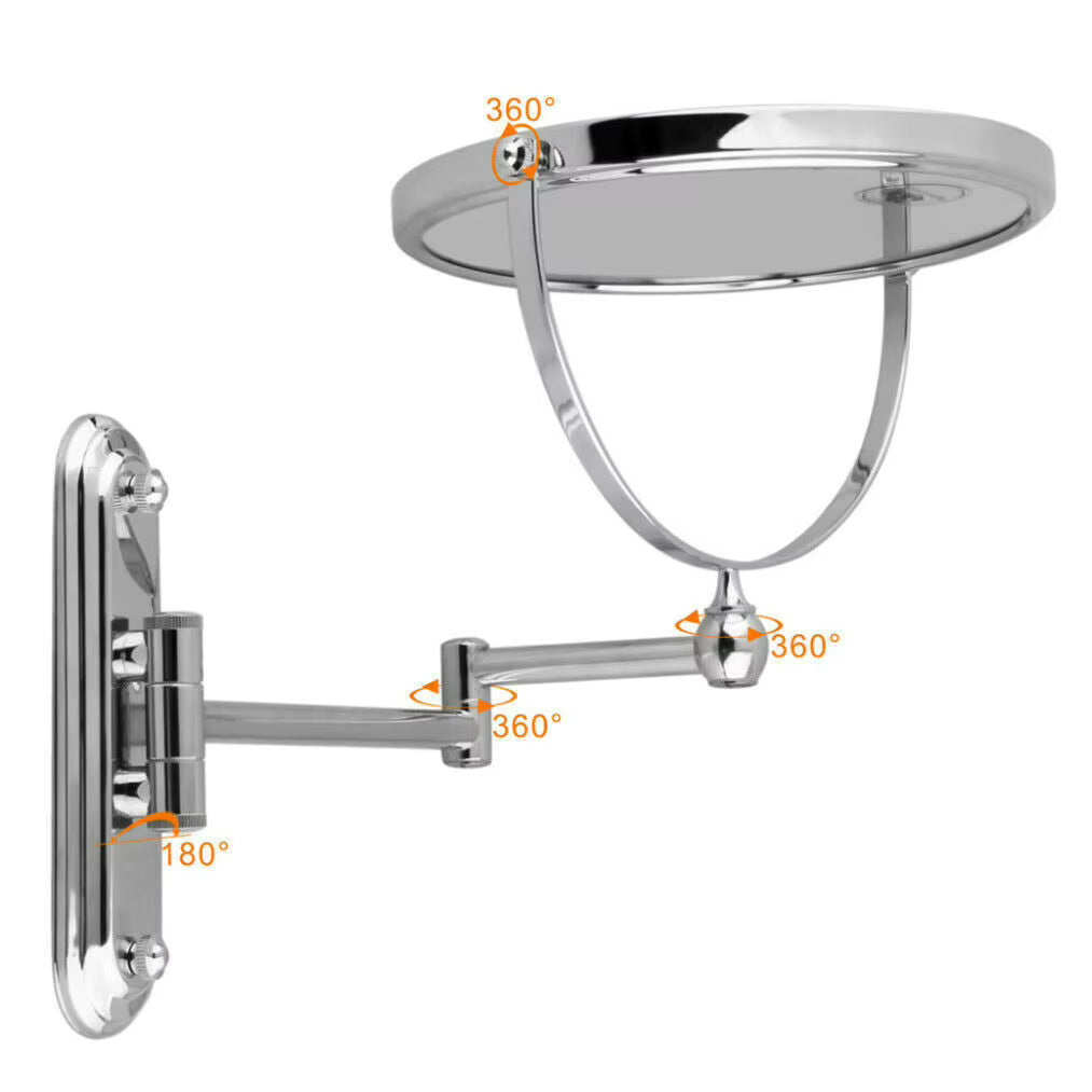 Round Wall-Mounted Magnifying Mirror with Extendable Arm – 5X or 10X