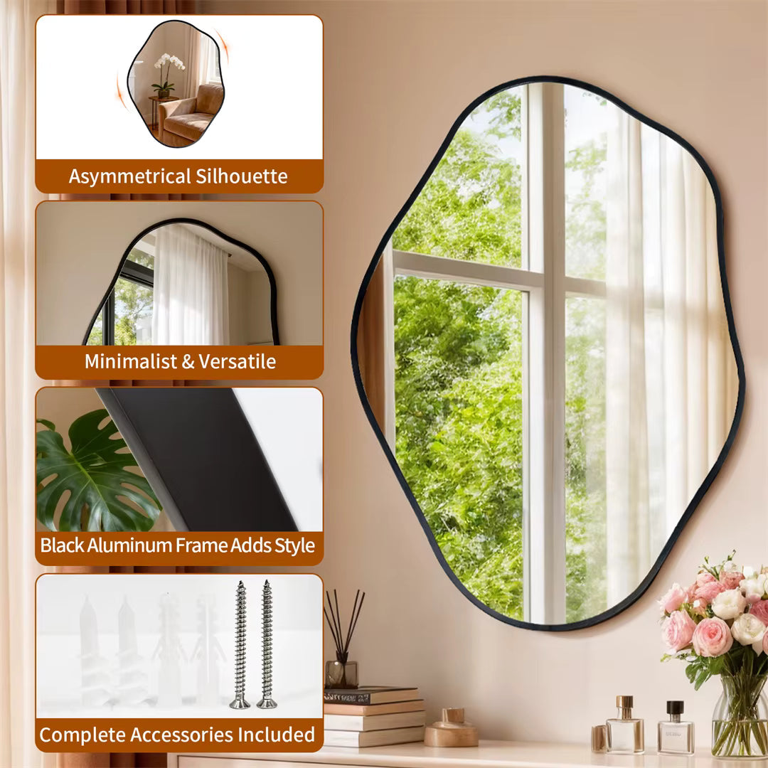 Irregular Wall Mirror with Black Aluminium Frame – 3 Sizes