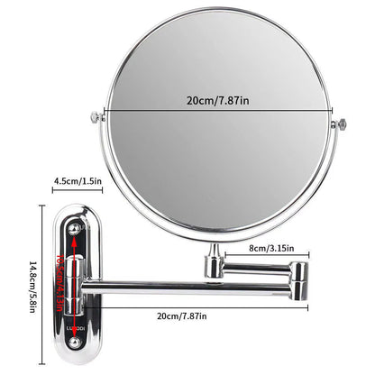 Round Wall-Mounted Magnifying Mirror with Extendable Arm – 5X or 10X