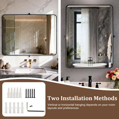 Black Rectangular Pivot Bathroom Mirror with Adjustable Tilt – 2 Sizes
