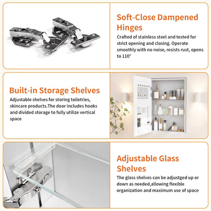 Bathroom Mirror Cabinet 500x700mm Single Door Open Vanity Storage Organizer, Silent Hinges