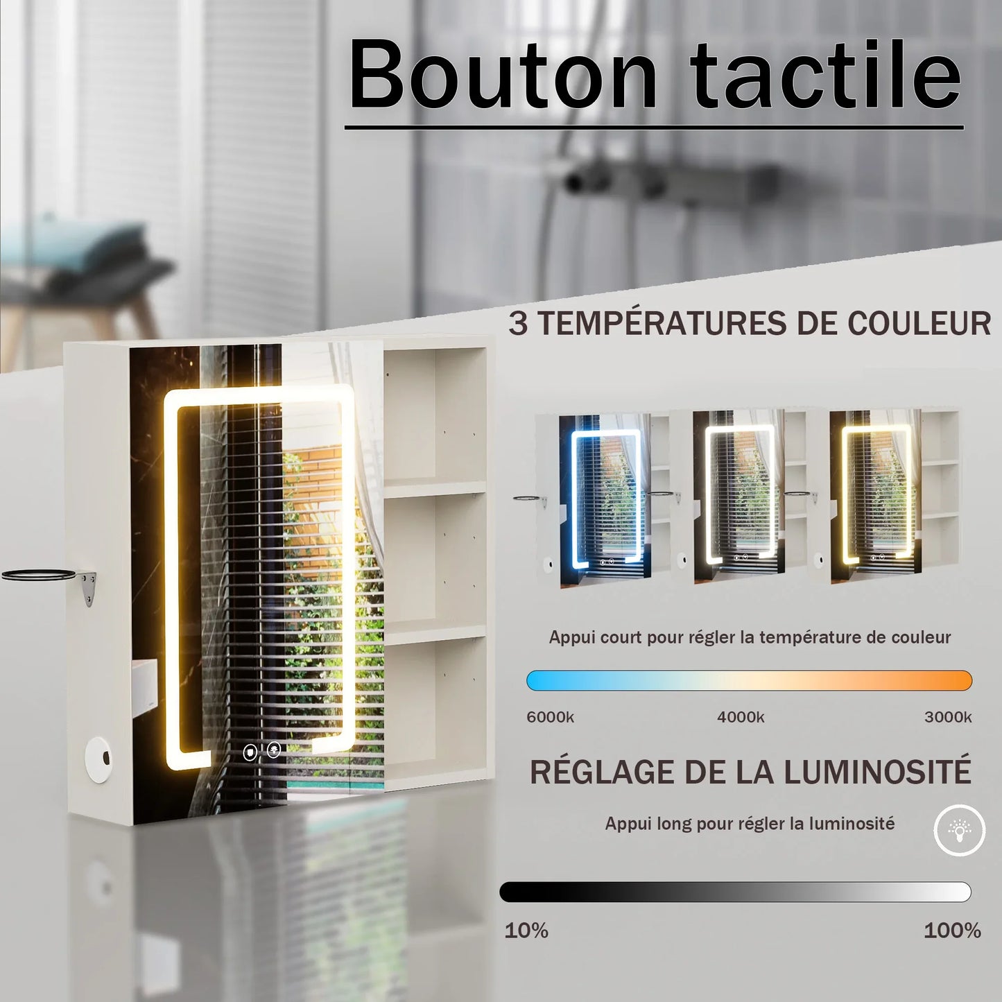 Bathroom Cabinet with Anti-fog LED Mirror With Hairdryer Smart Storage, UK01