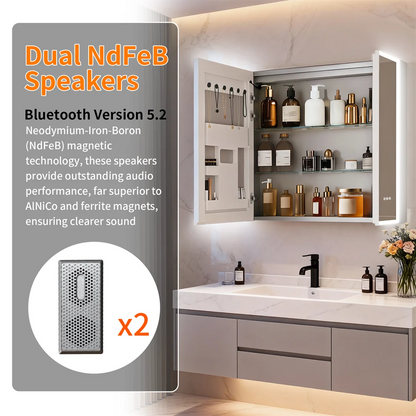 2026 New Luxury LED Bathroom Mirror Cabinet with Bluetooth Dual Speakers