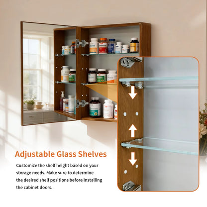 Walnut-Effect Bathroom Mirror Cabinet with Sensor Light – 4 Sizes
