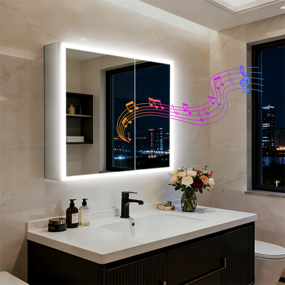 2026 New Luxury LED Bathroom Mirror Cabinet with Bluetooth Dual Speakers