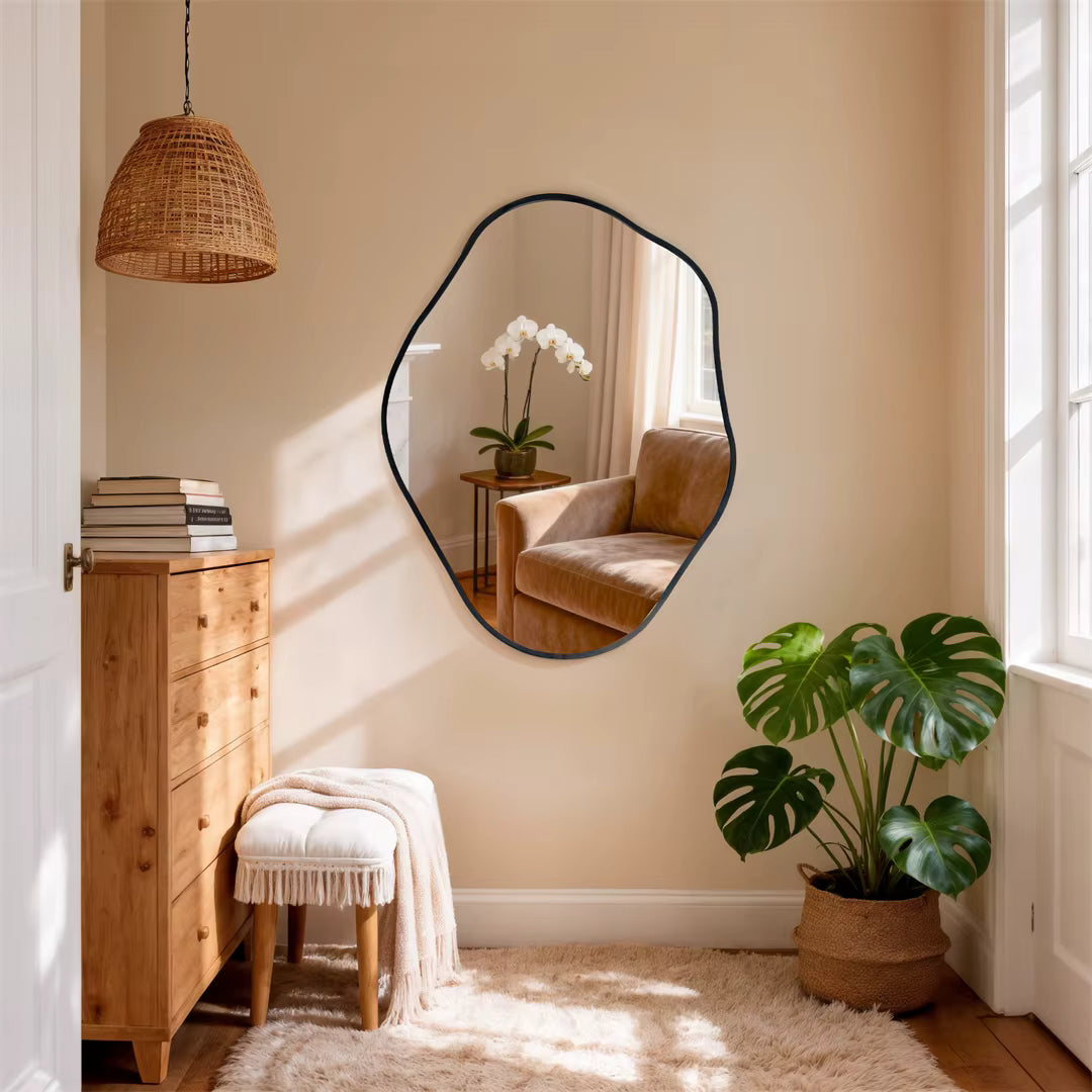 Irregular Wall Mirror with Black Aluminium Frame – 3 Sizes