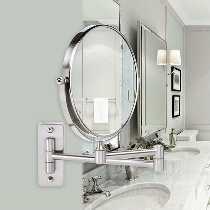 Round Wall-Mounted Magnifying Mirror with Extendable Arm – 5X or 10X