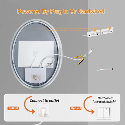 Oval LED Backlit Bathroom Mirror with Anti-Fog, Dimming & Memory