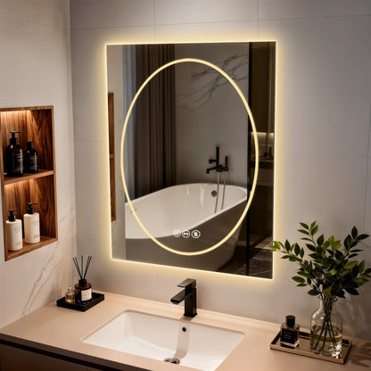 Frameless Double LED Lighted Bathroom Mirror, Rectangle & Round Tempered Glass Frontlit and Backlit Antifog