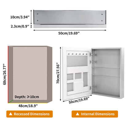 Bathroom Mirror Cabinet 500x700mm Single Door Open Vanity Storage Organizer, Silent Hinges