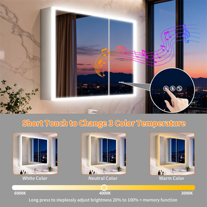 2026 New Luxury LED Bathroom Mirror Cabinet with Bluetooth Dual Speakers