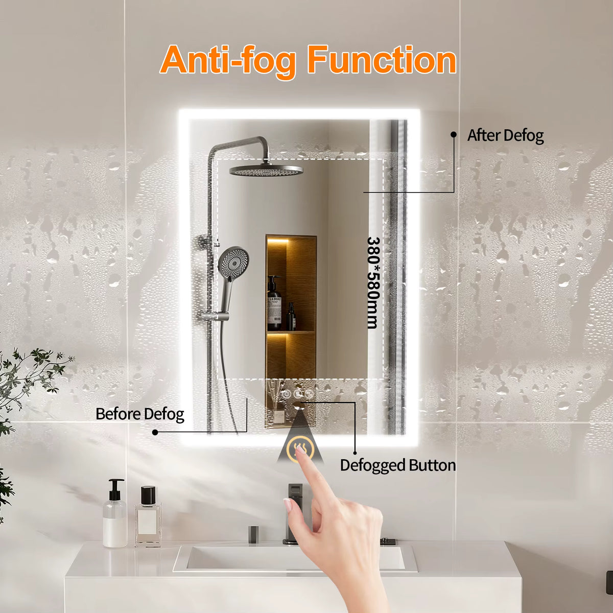 Cabinet demister demonstration with a hand using the touch control