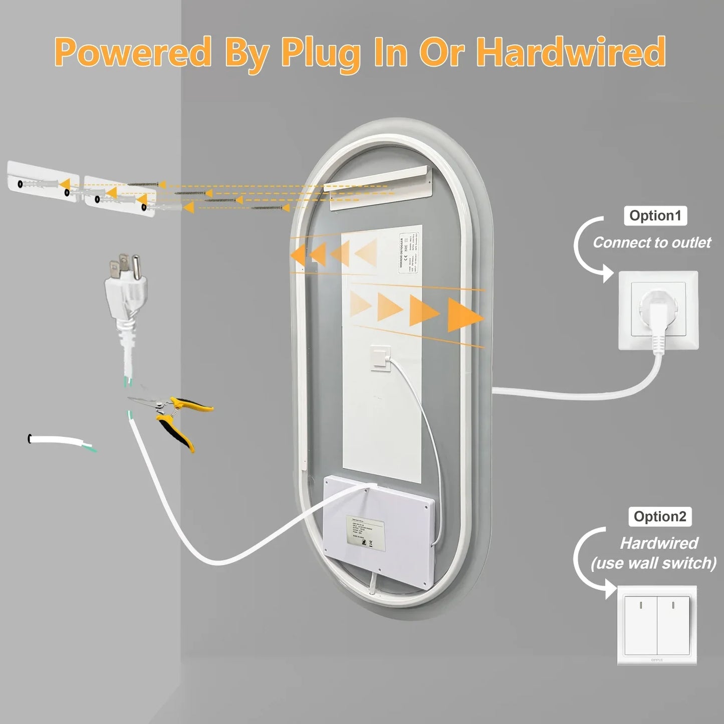 Long Oval LED Bathroom Mirror, Backlit Illuminated Bathroom Vanity Mirror, Memory Function Anti-Fog