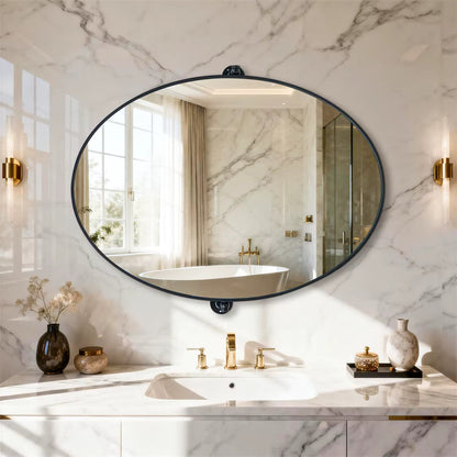 Black Oval Pivot Bathroom Mirror with Adjustable Tilt – 50 × 70 cm
