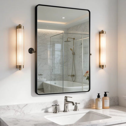 Black Rectangular Pivot Bathroom Mirror with Adjustable Tilt – 2 Sizes