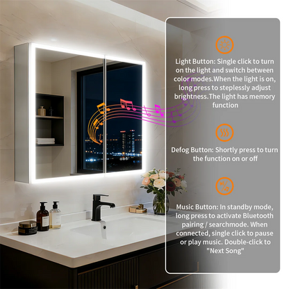2026 New Luxury LED Bathroom Mirror Cabinet with Bluetooth Dual Speakers