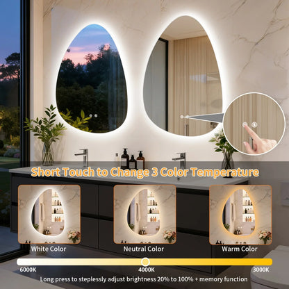 Irregular Illuminated Backlit LED Bathroom Mirror, 3 Colors Setting Anti-fog