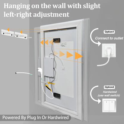 Rectangle LED Bathroom Mirror with Bluetooth Speaker 3 Colors Dimmable Defog Vanity Mirror