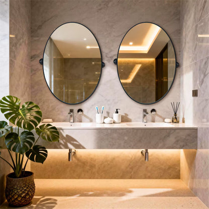 Black Oval Pivot Bathroom Mirror with Adjustable Tilt – 50 × 70 cm
