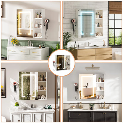 Bathroom Cabinet with Anti-fog LED Mirror With Hairdryer Smart Storage, UK01