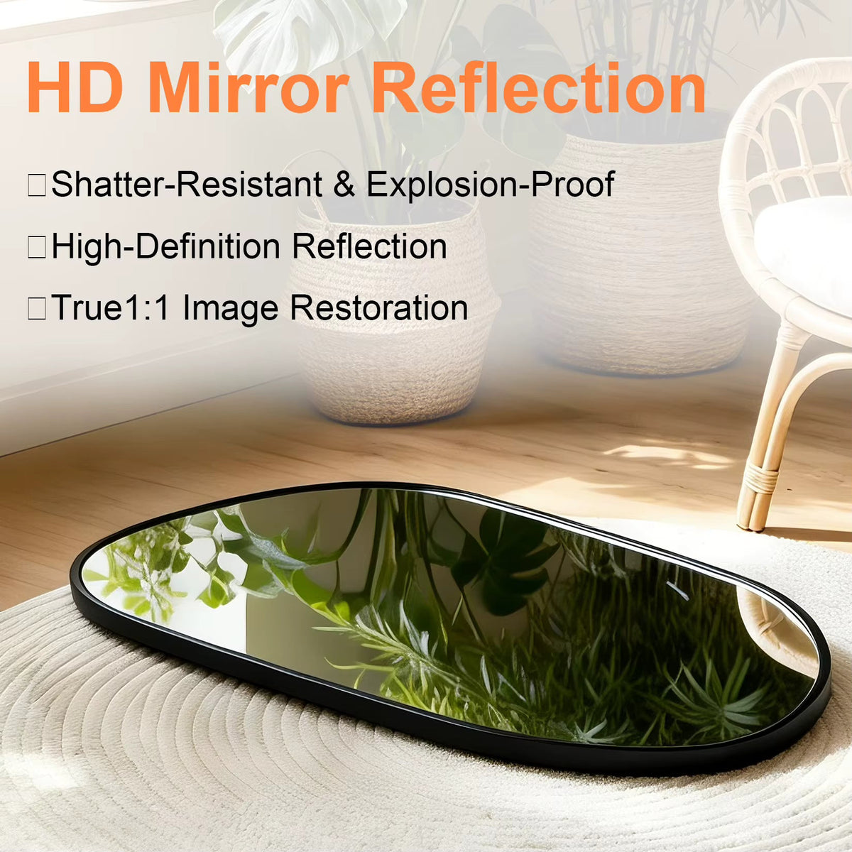 Black Asymmetrical Wall Mirror with Tempered Glass – 54.5 × 85.5 cm