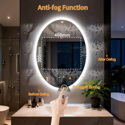 Oval LED Backlit Bathroom Mirror with Anti-Fog, Dimming & Memory