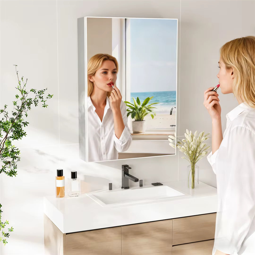 Bathroom Mirror Cabinet 500x700mm Single Door Open Vanity Storage Organizer, Silent Hinges