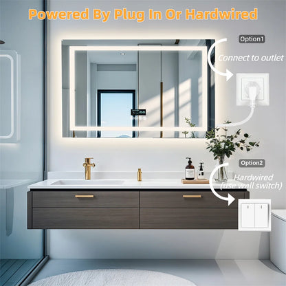 Rectangle Bluetooth Smart Bathroom Mirror  Illuminated Defog with Speakers and Time/Date/Temperature Display