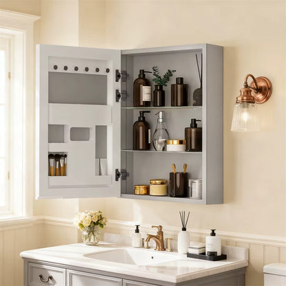 Bathroom Mirror Cabinet 500x700mm Single Door Open Vanity Storage Organizer, Silent Hinges