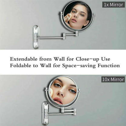 Round Wall-Mounted Magnifying Mirror with Extendable Arm – 5X or 10X