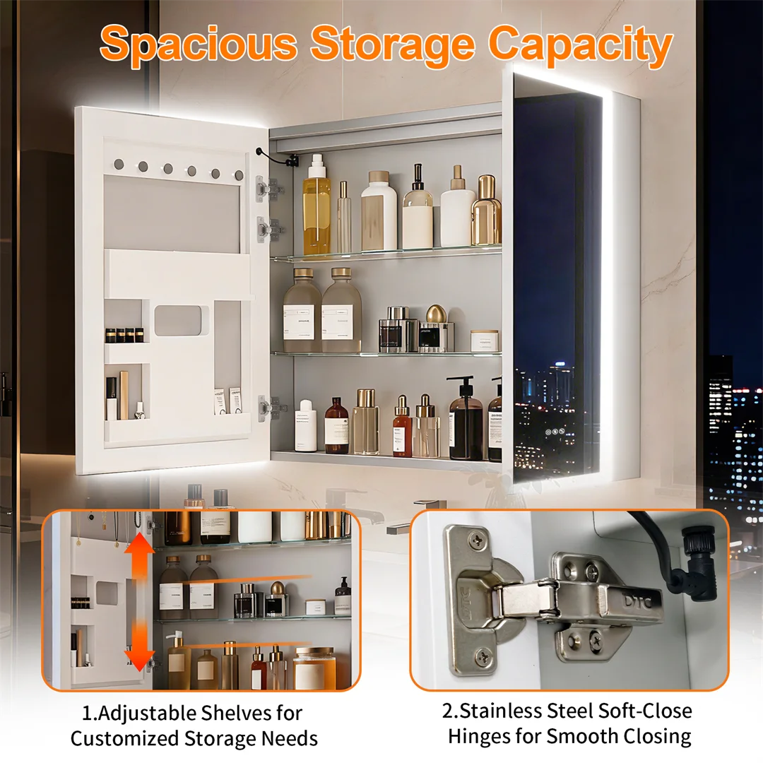 2026 New Luxury LED Bathroom Mirror Cabinet with Bluetooth Dual Speakers