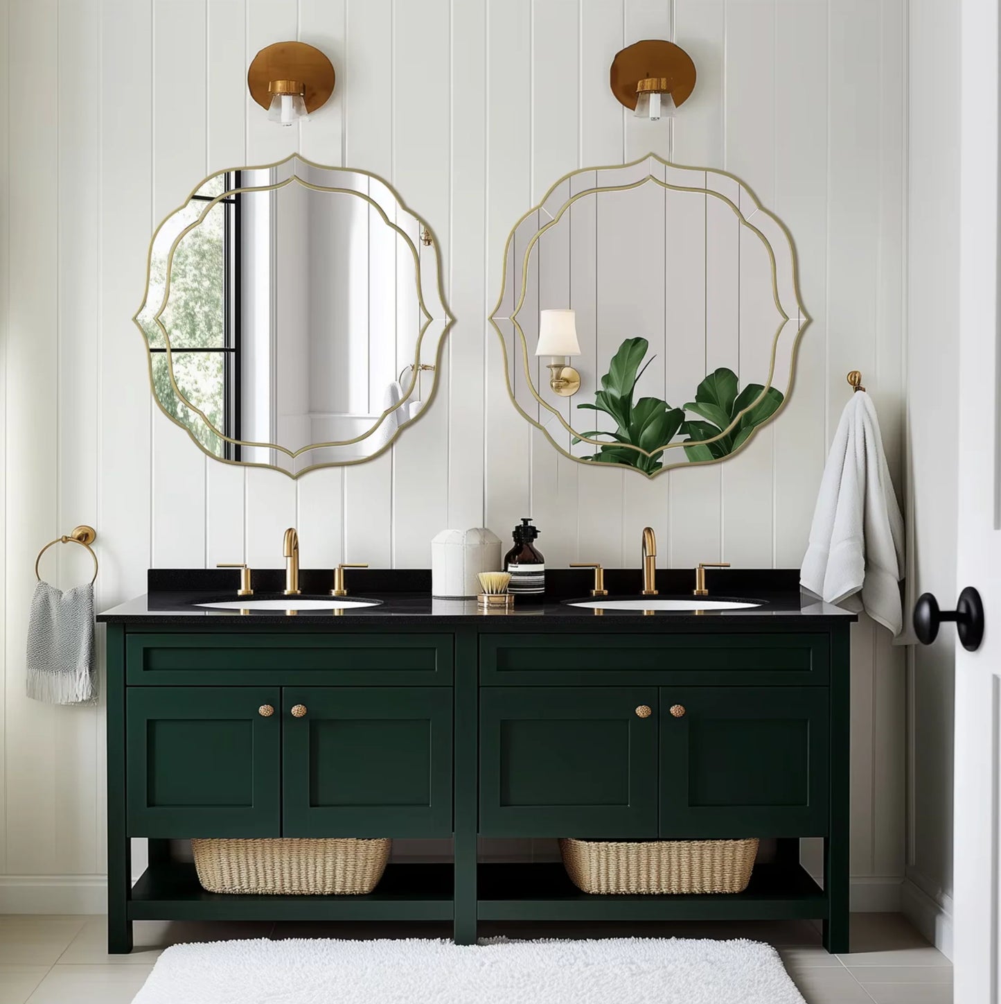 Modern Decorative Bathroom Mirror – Venetian-Style Silver Glass Mirror with Golden Rim & Beveled Frame for Bedroom & Hallway