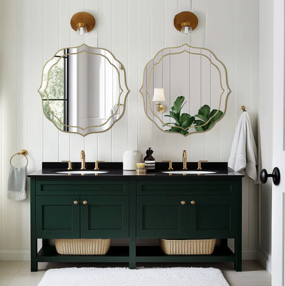 Modern Decorative Bathroom Mirror – Venetian-Style Silver Glass Mirror with Golden Rim & Beveled Frame for Bedroom & Hallway