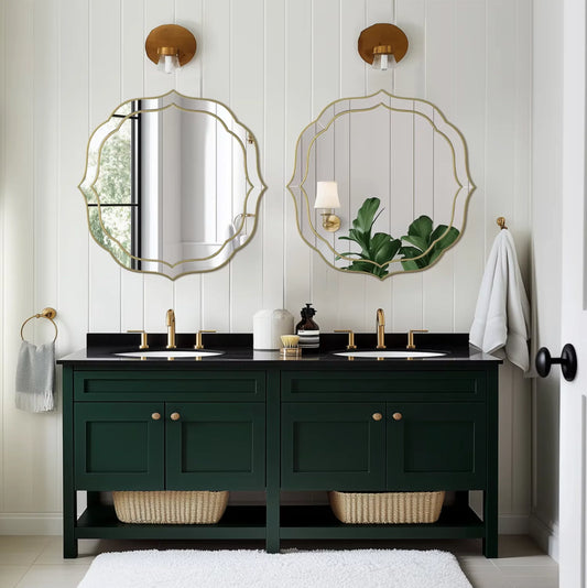 Modern Decorative Bathroom Mirror – Venetian-Style Silver Glass Mirror with Golden Rim & Beveled Frame for Bedroom & Hallway