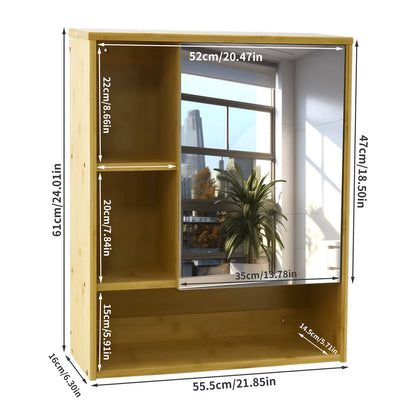 Bamboo Bathroom Mirror Cabinet with Adjustable Shelves – 22x24"