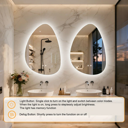 Irregular Illuminated Backlit LED Bathroom Mirror, 3 Colors Setting Anti-fog