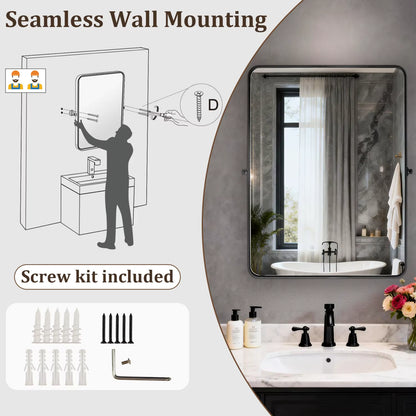 Black Rectangular Pivot Bathroom Mirror with Adjustable Tilt – 2 Sizes