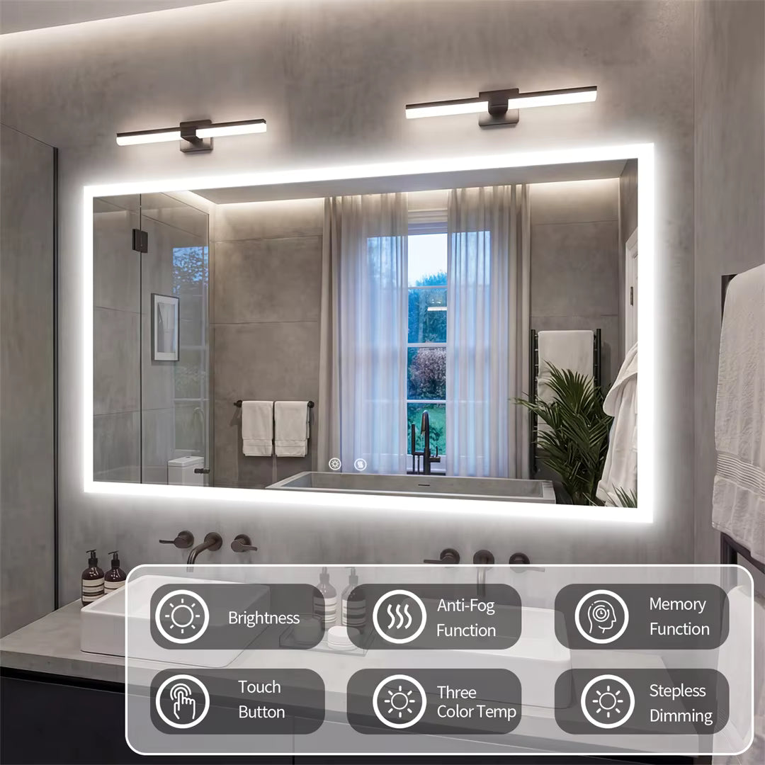 Large Backlit Rectangle Bathroom Mirror with Touch Sensor & Anti-Fog Function