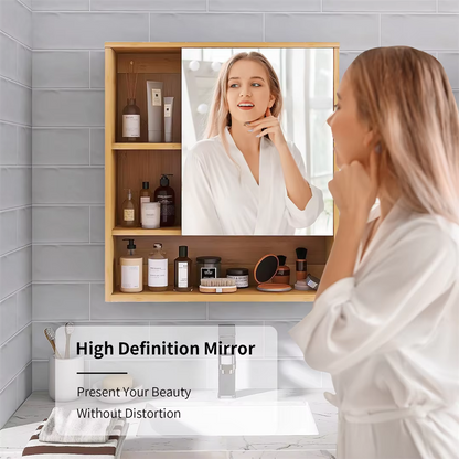 Bamboo Bathroom Mirror Cabinet with Adjustable Shelves – 22x24"