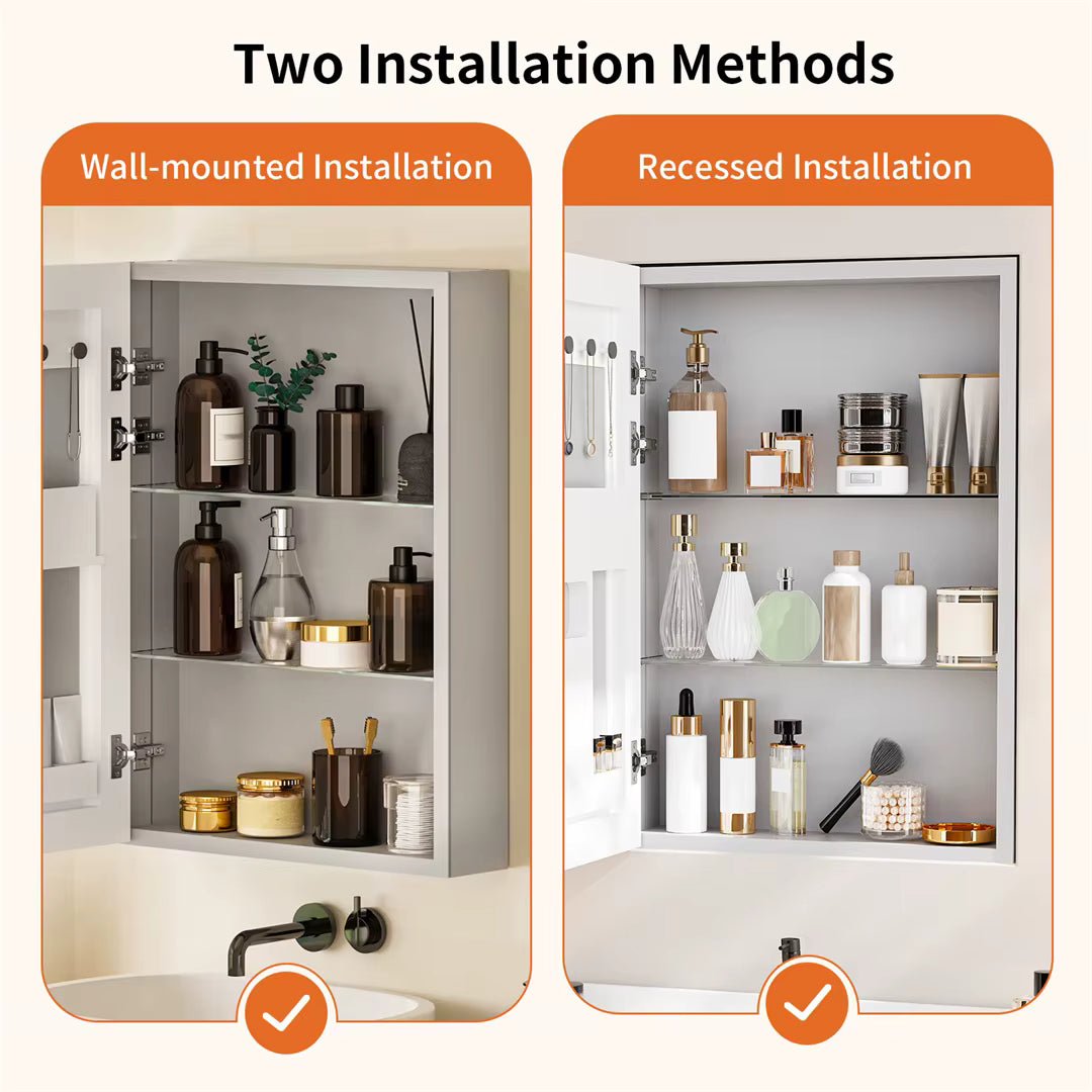 Bathroom Mirror Cabinet 500x700mm Single Door Open Vanity Storage Organizer, Silent Hinges