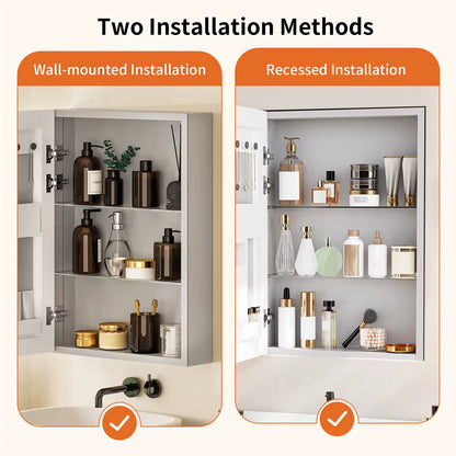 Bathroom Mirror Cabinet 500x700mm Single Door Open Vanity Storage Organizer, Silent Hinges