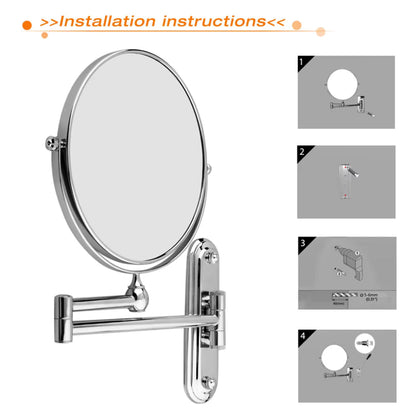 Round Wall-Mounted Magnifying Mirror with Extendable Arm – 5X or 10X