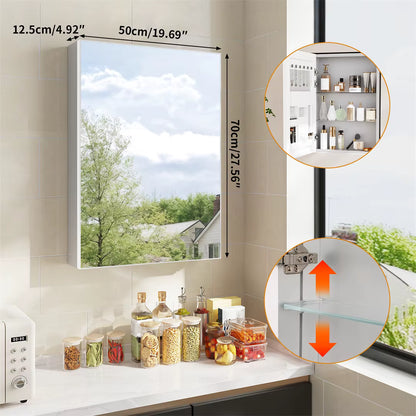 Bathroom Mirror Cabinet 500x700mm Single Door Open Vanity Storage Organizer, Silent Hinges