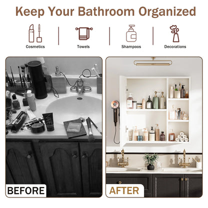 Bathroom Cabinet with Anti-fog LED Mirror With Hairdryer Smart Storage, UK01