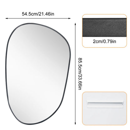 Black Asymmetrical Wall Mirror with Tempered Glass – 54.5 × 85.5 cm
