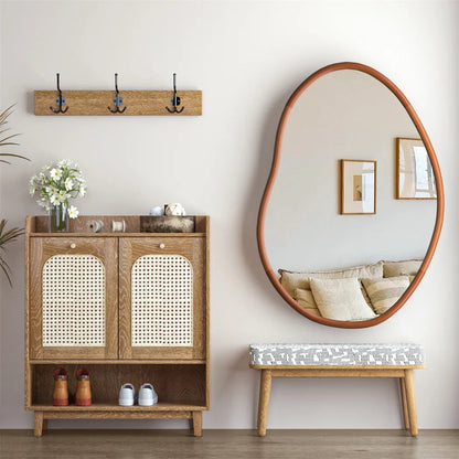 Large Irregular Bathroom Mirror – Decorative Accent Vanity Mirror with Solid Wood Frame for Living Room, Bedroom, Hallway & Dining Room